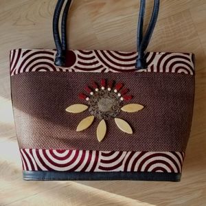 Cotton Fabric and Faux Leather African Hand Bag